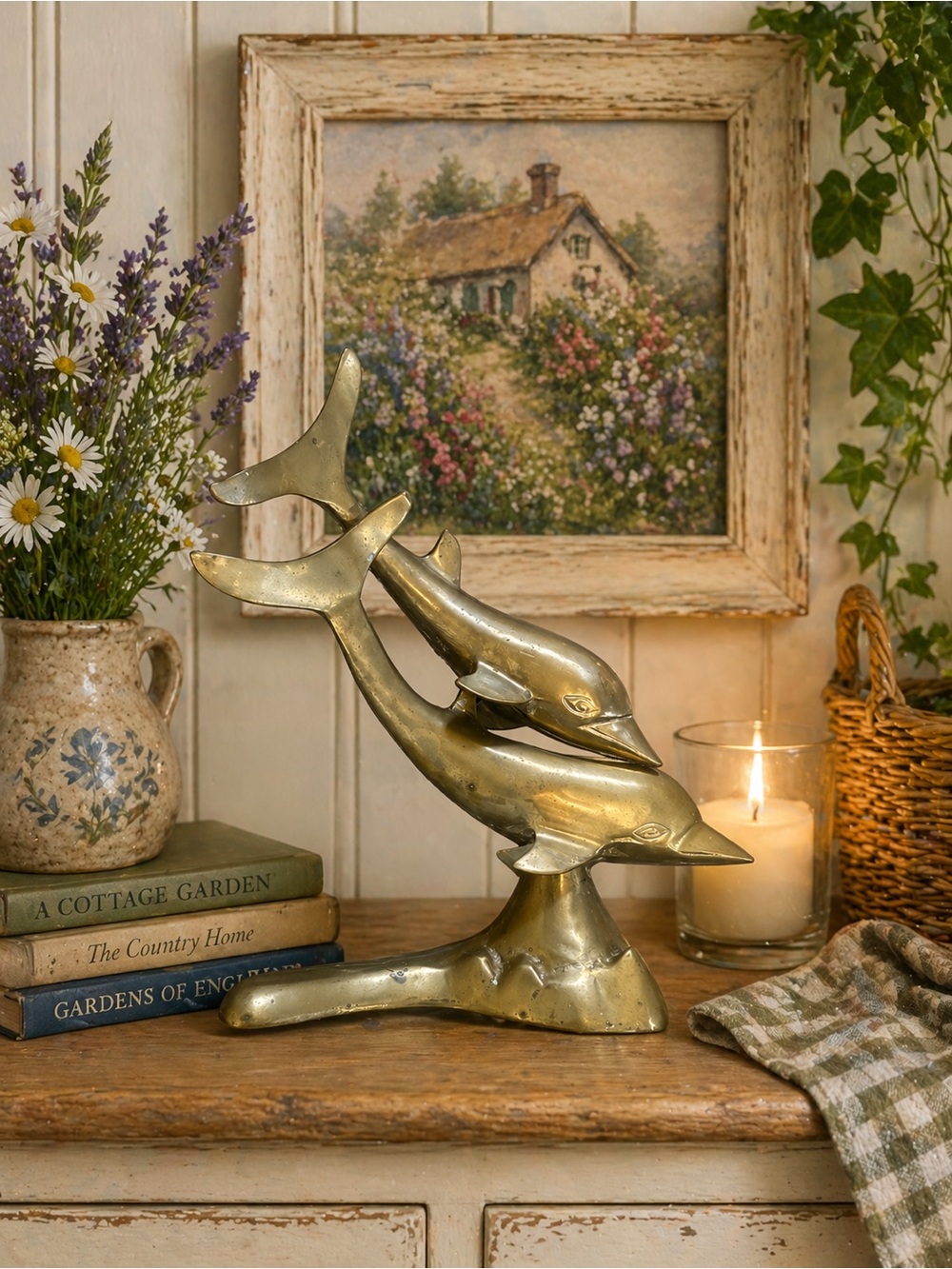 Brass Twin Dolphin Sculpture Decorative Accent - Unbranded
